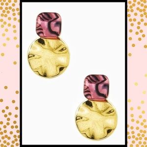 5/$25 Pink Hammered disc resin drop earrings